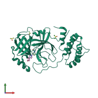 PDB entry 5rfx coloured by chain, front view.