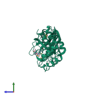 PDB entry 5rg3 coloured by chain, side view.