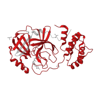 The deposited structure of PDB entry 5rgu contains 1 copy of Pfam domain PF05409 (Coronavirus endopeptidase C30) in 3C-like proteinase nsp5. Showing 1 copy in chain A.