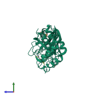 PDB entry 5rh0 coloured by chain, side view.