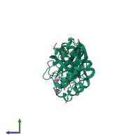 PDB entry 5rh7 coloured by chain, side view.