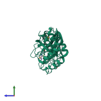 PDB entry 5rhb coloured by chain, side view.