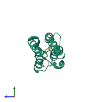 PDB entry 5rku coloured by chain, side view.