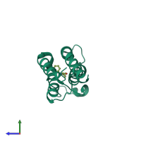 PDB entry 5rky coloured by chain, side view.