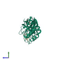 PDB entry 5rl0 coloured by chain, side view.