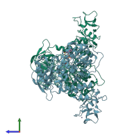 PDB entry 5rlr coloured by chain, side view.