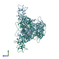 PDB entry 5rlz coloured by chain, side view.