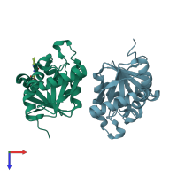 PDB 5rss coloured by chain and viewed from the top.