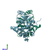 PDB entry 5ru1 coloured by chain, side view.