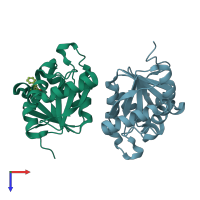 PDB entry 5ru1 coloured by chain, top view.