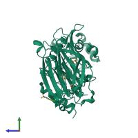 PDB entry 5rxd coloured by chain, side view.