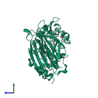 PDB entry 5rxj coloured by chain, side view.