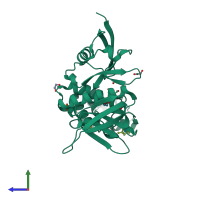 PDB entry 5ryp coloured by chain, side view.
