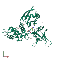 PDB entry 5ryw coloured by chain, front view.