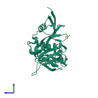 PDB entry 5rz1 coloured by chain, side view.
