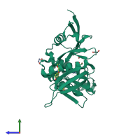 PDB entry 5rz9 coloured by chain, side view.