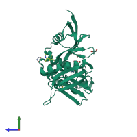 PDB entry 5rzk coloured by chain, side view.