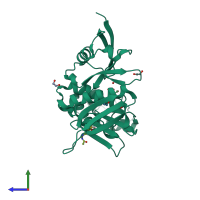 PDB entry 5rzl coloured by chain, side view.