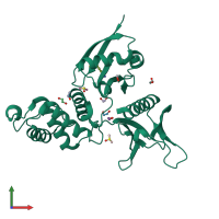PDB entry 5rzm coloured by chain, front view.