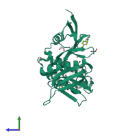 PDB entry 5rzm coloured by chain, side view.