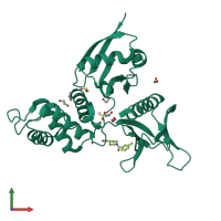 PDB entry 5rzu coloured by chain, front view.