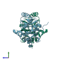 PDB entry 5s1w coloured by chain, side view.