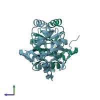 PDB entry 5s3s coloured by chain, side view.