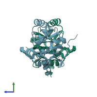 PDB entry 5s42 coloured by chain, side view.