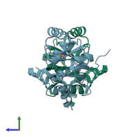 PDB entry 5s4e coloured by chain, side view.