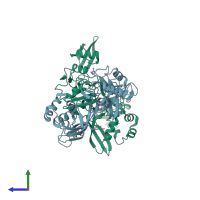 PDB entry 5s6x coloured by chain, side view.