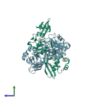 PDB entry 5s6y coloured by chain, side view.