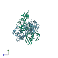 PDB entry 5s72 coloured by chain, side view.