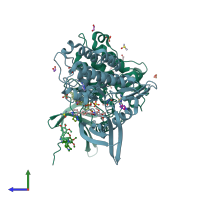 PDB entry 5s7l coloured by chain, side view.