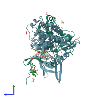 PDB entry 5s9k coloured by chain, side view.