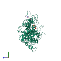 PDB entry 5slp coloured by chain, side view.