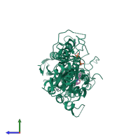 PDB entry 5sm1 coloured by chain, side view.