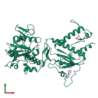 PDB entry 5sm4 coloured by chain, front view.