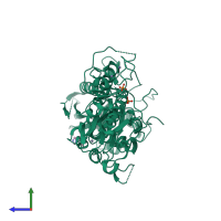 PDB entry 5smd coloured by chain, side view.