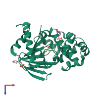 PDB entry 5sux coloured by chain, top view.