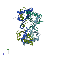 PDB entry 5suy coloured by chain, side view.