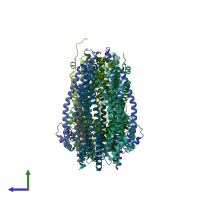 PDB entry 5sv0 coloured by chain, side view.