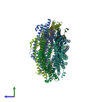 PDB entry 5sv1 coloured by chain, side view.