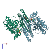PDB entry 5svn coloured by chain, top view.