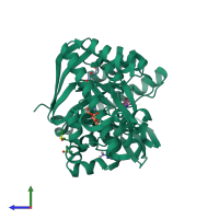 PDB entry 5sw3 coloured by chain, side view.