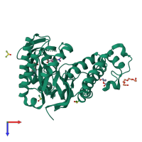 PDB entry 5sw3 coloured by chain, top view.