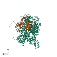 PDB entry 5swp coloured by chain, side view.