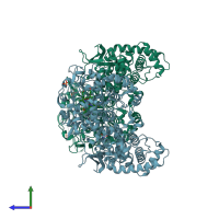 PDB entry 5sx2 coloured by chain, side view.