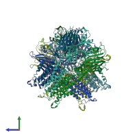 PDB entry 5sxv coloured by chain, side view.