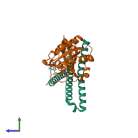 PDB entry 5szh coloured by chain, side view.