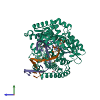 PDB entry 5szt coloured by chain, side view.